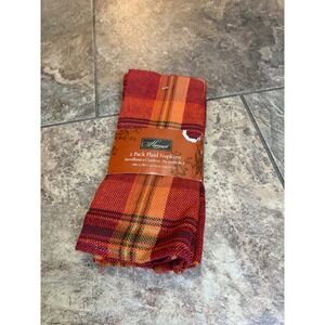Harvest 2 Pack Plaid Napkins Orange Red Autumn Fall Table Linens 18x18 New